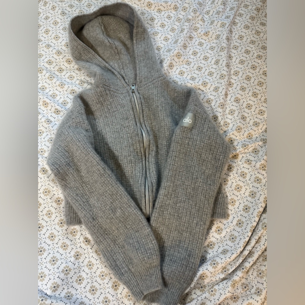 Alo Cashmere Plush Waffle Full Zip Hoodie